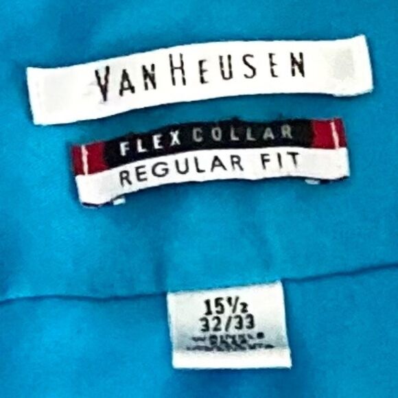 Van Heusen Flex Collar Men's Long Sleeve Dress Shirt Turquoise Size 15.5 - Picture 4 of 4